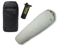 Gewinne ein Camperset aus Mountainhardware Schlafsack und Rucksack & Grayl Geopress